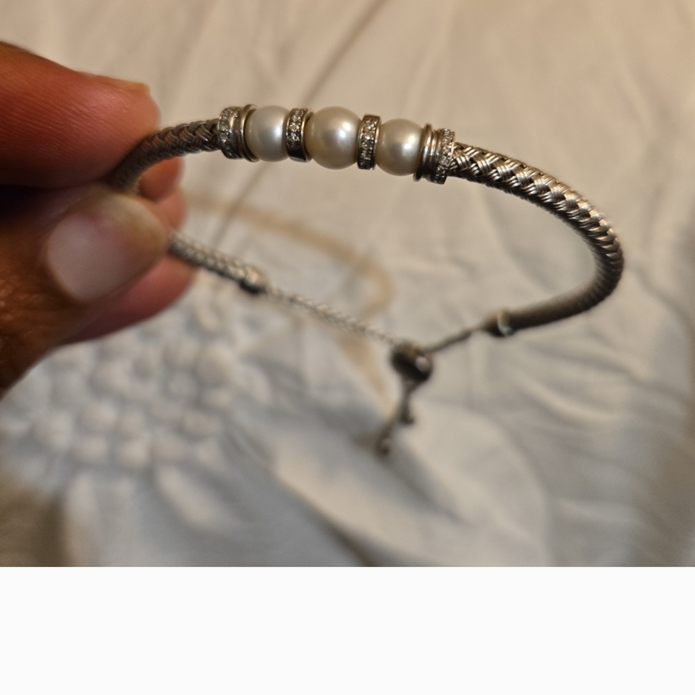 Effy Sterling Silver Bracelet with Diamonds and Pearls